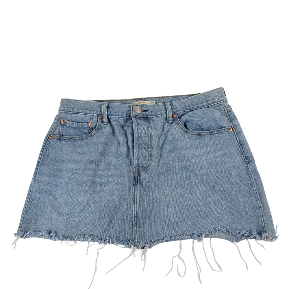 Levis Icon Skirt Womens 32 Light Wash Denim Mini Frayed Hem Button Fly 404309